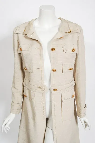 1969 Chanel Haute Couture Oatmeal Linen Documented Jacket Skirt Suit