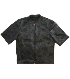 415 Leather 3/4 Sleeve Camouflage Perforated Jacket