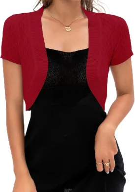 AAMILIFE Women's Short Sleeve Ligtweight Shrug Open Front Cardigan Hollow Out Sweater