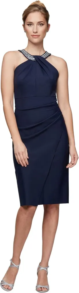 Alex Evenings Women's Short Sheath Slimming Stretch Halter Neck Dress