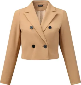 Allegra K Business Casual Cropped Blazer for Women's 2025 Trendy Double Breasted Long Sleeve Short Jacket