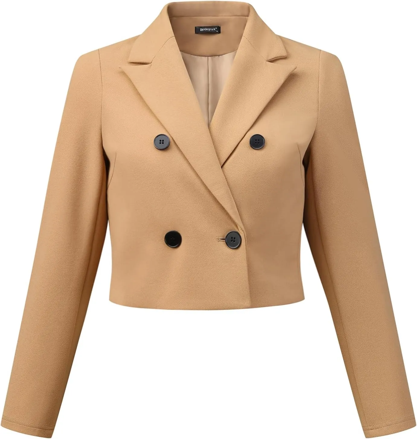 Allegra K Business Casual Cropped Blazer for Women's 2025 Trendy Double Breasted Long Sleeve Short Jacket