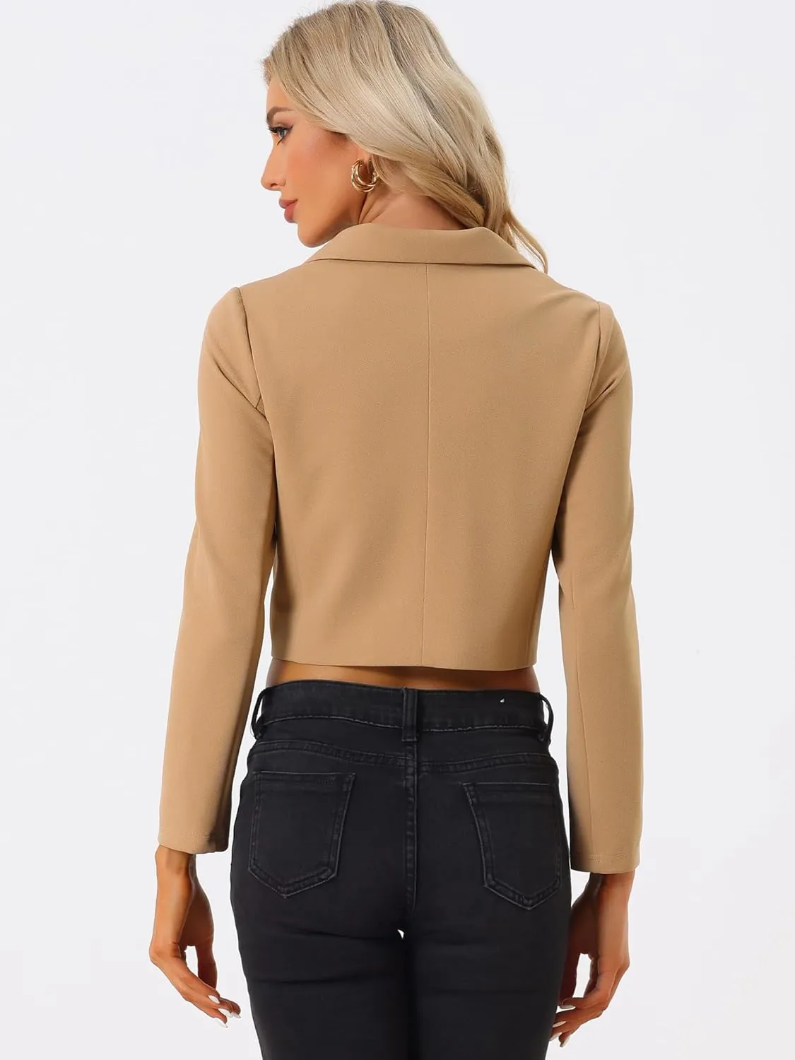 Allegra K Business Casual Cropped Blazer for Women's 2025 Trendy Double Breasted Long Sleeve Short Jacket