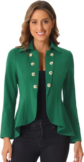 Allegra K Women's Casual Jacket Steampunk High Low Hem Open Front Long Sleeves Work Peplum Blazer