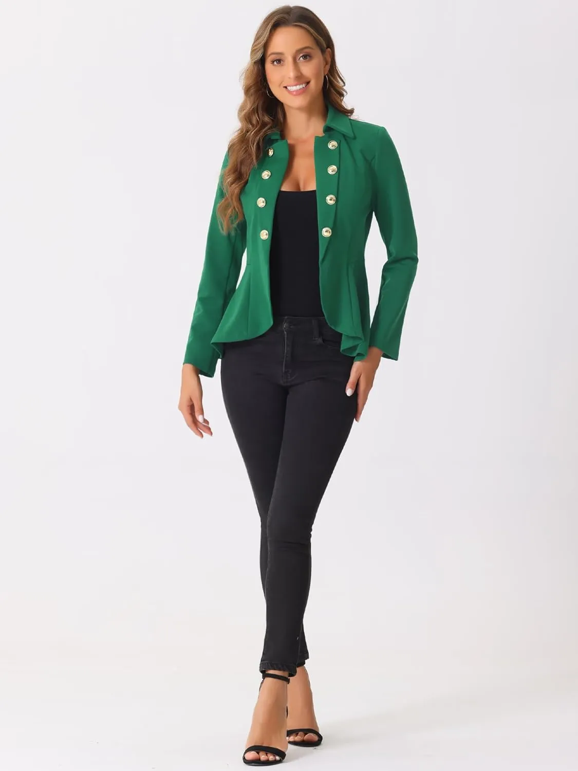 Allegra K Women's Casual Jacket Steampunk High Low Hem Open Front Long Sleeves Work Peplum Blazer