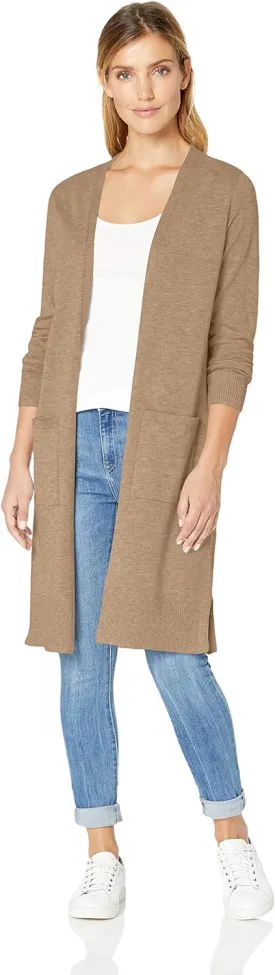 Amazon Essentials Women's Lightweight Longer Length Open-Front Long-Sleeve Cardigan Sweater (Available in Plus Size)
