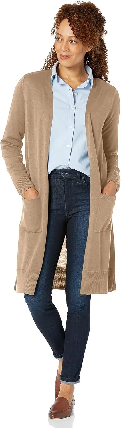 Amazon Essentials Women's Lightweight Longer Length Open-Front Long-Sleeve Cardigan Sweater (Available in Plus Size)