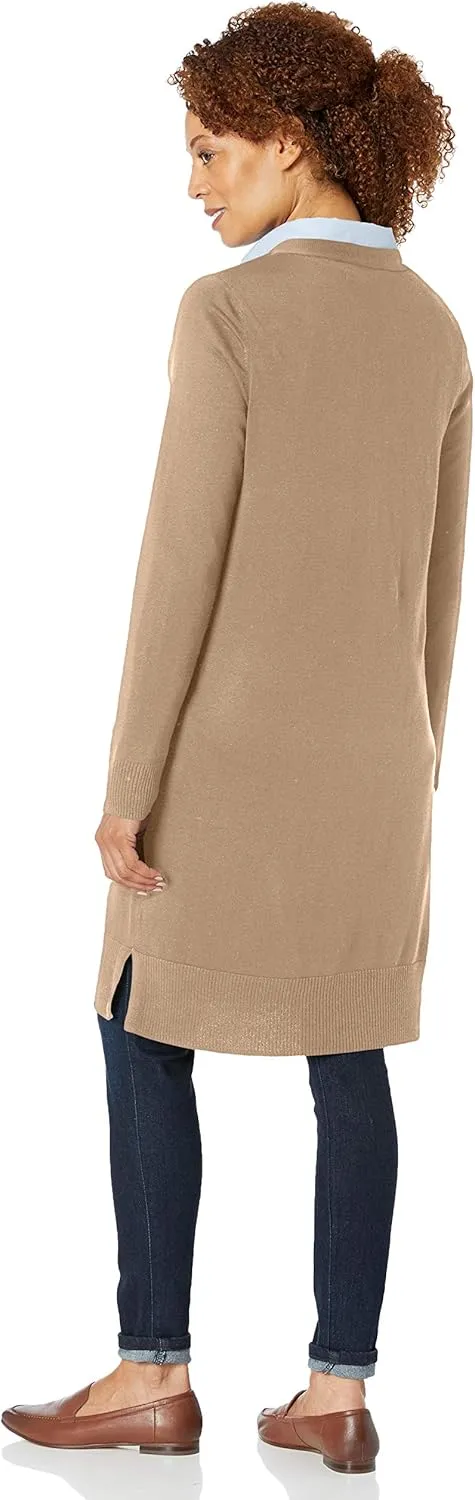 Amazon Essentials Women's Lightweight Longer Length Open-Front Long-Sleeve Cardigan Sweater (Available in Plus Size)