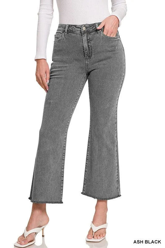 Ash Black Acid Wash High Rise Fray Hem Denim Jeans - Final Sale