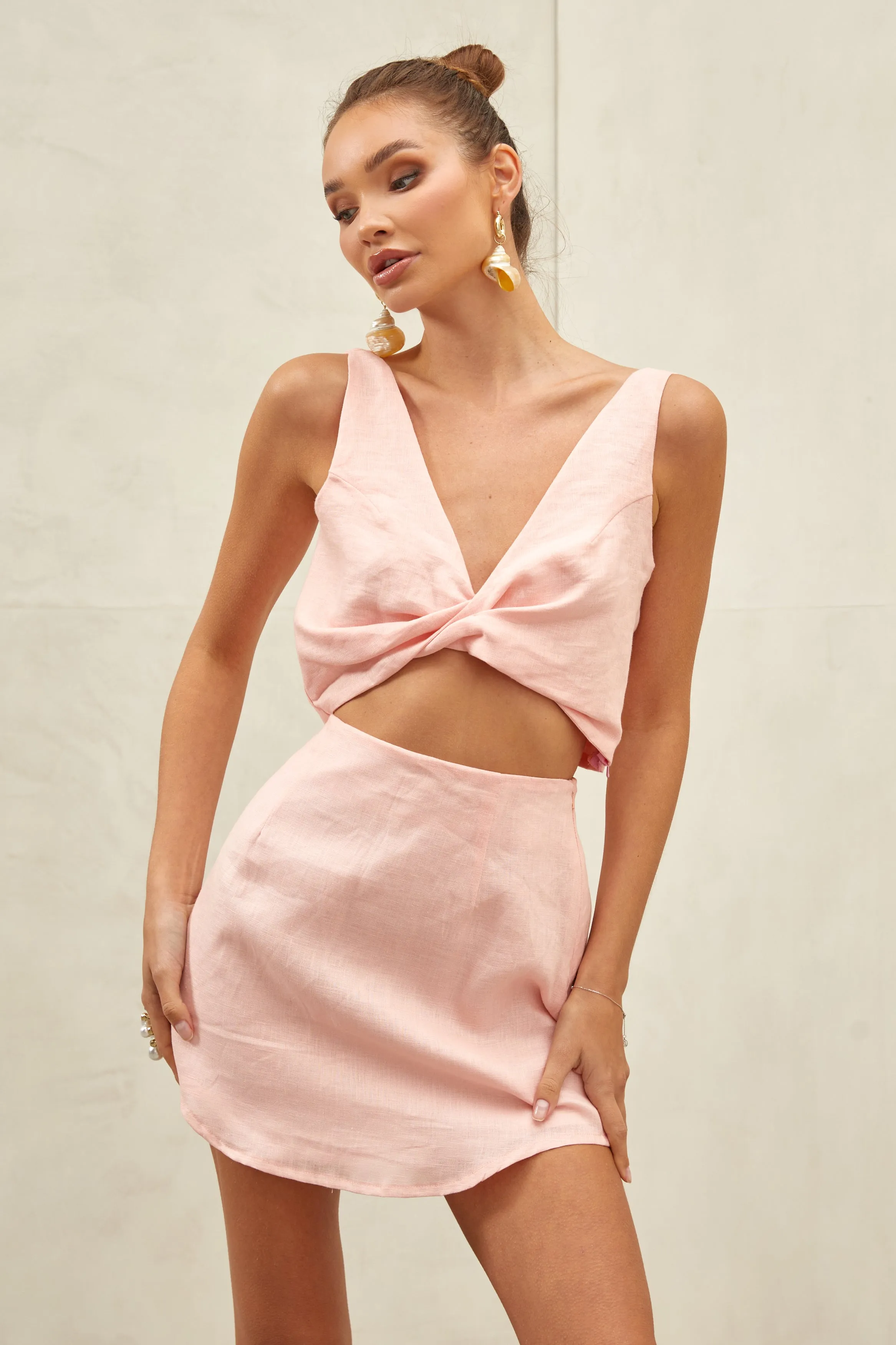 Aura Linen Mini Skirt Pink