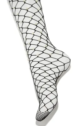 Ava Pearl Embellished Fishnets - Black