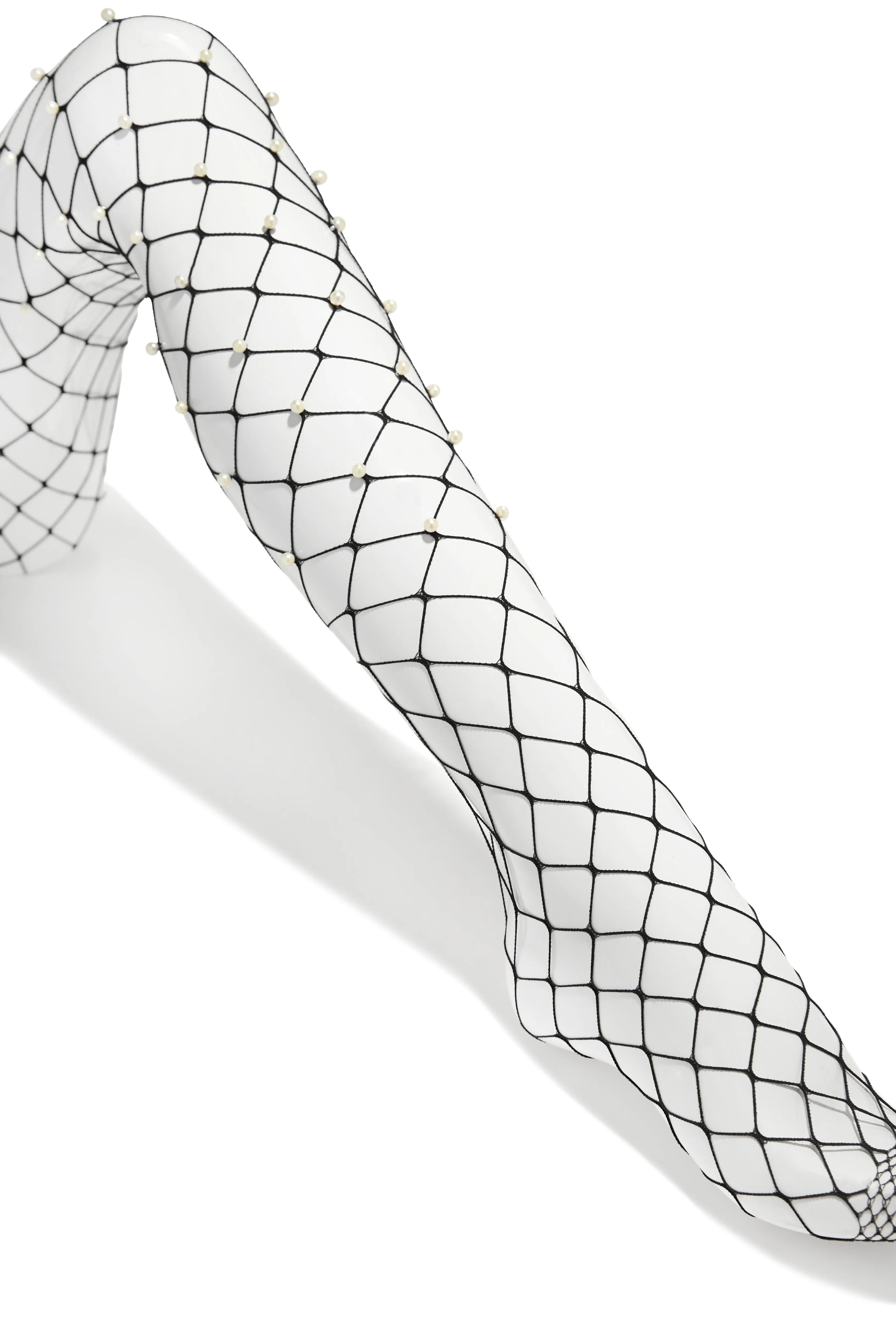 Ava Pearl Embellished Fishnets - Black