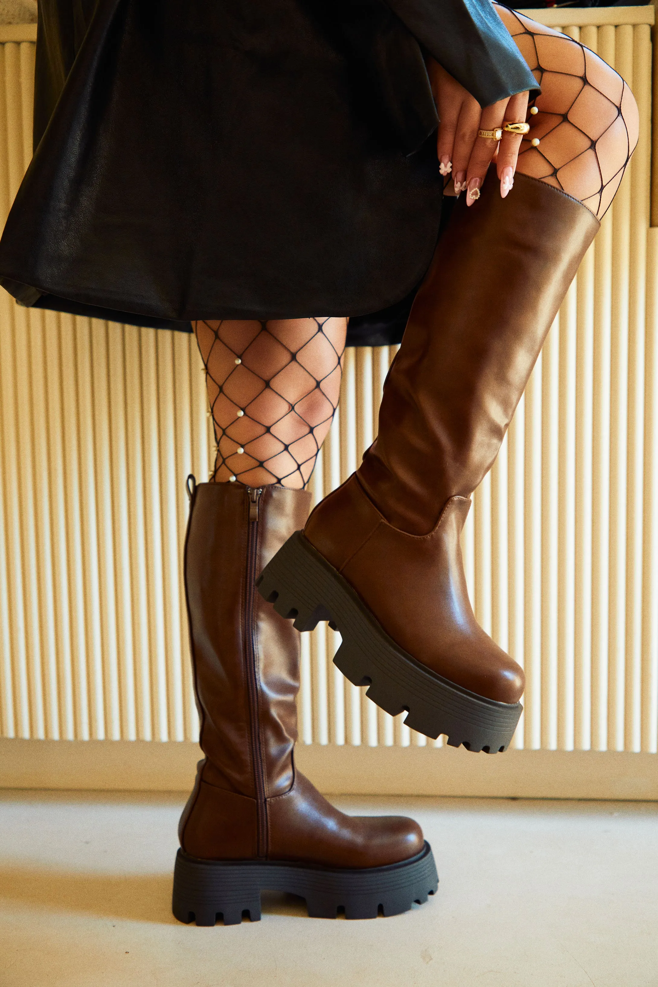 Ava Pearl Embellished Fishnets - Black