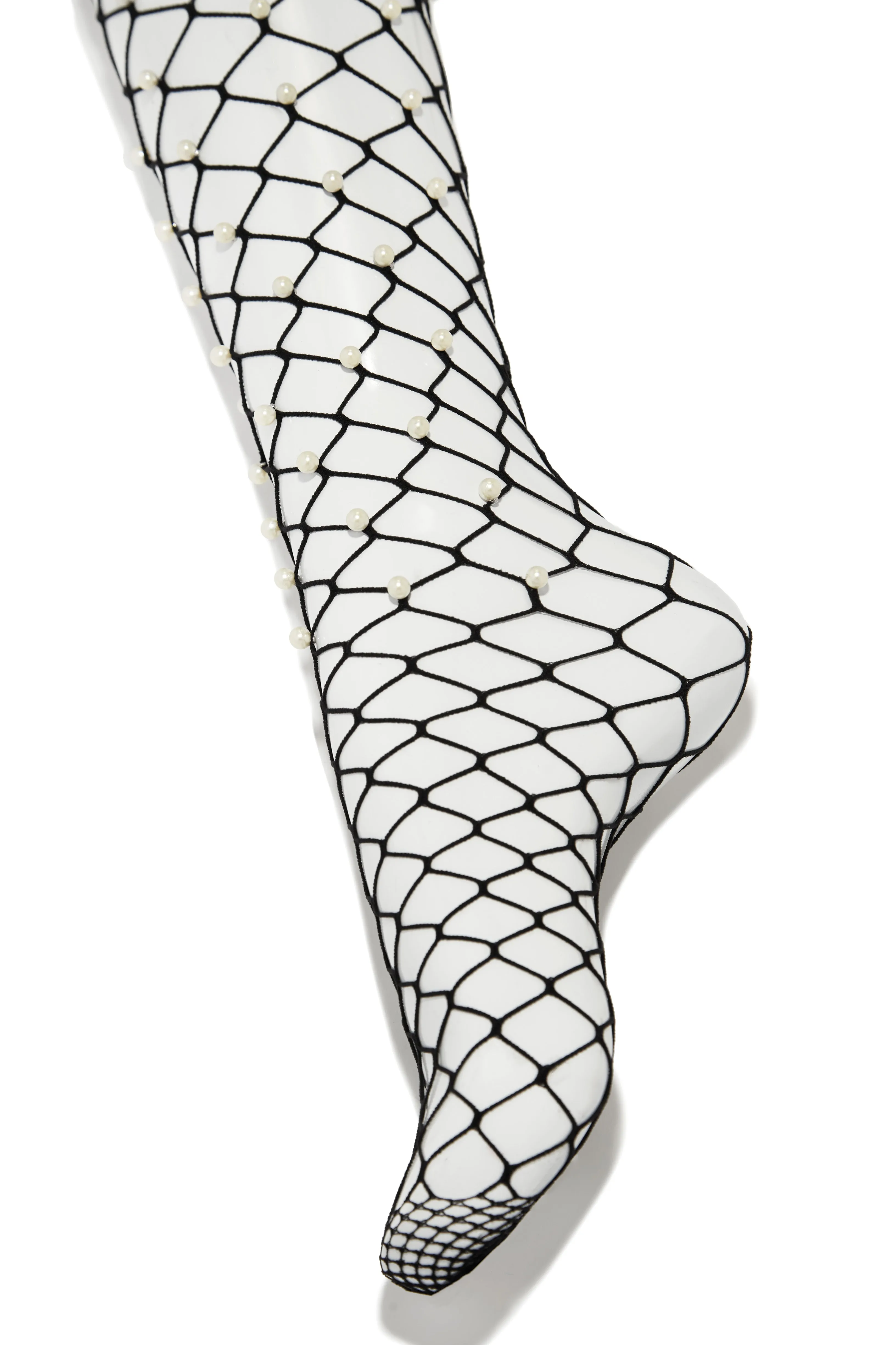 Ava Pearl Embellished Fishnets - Black