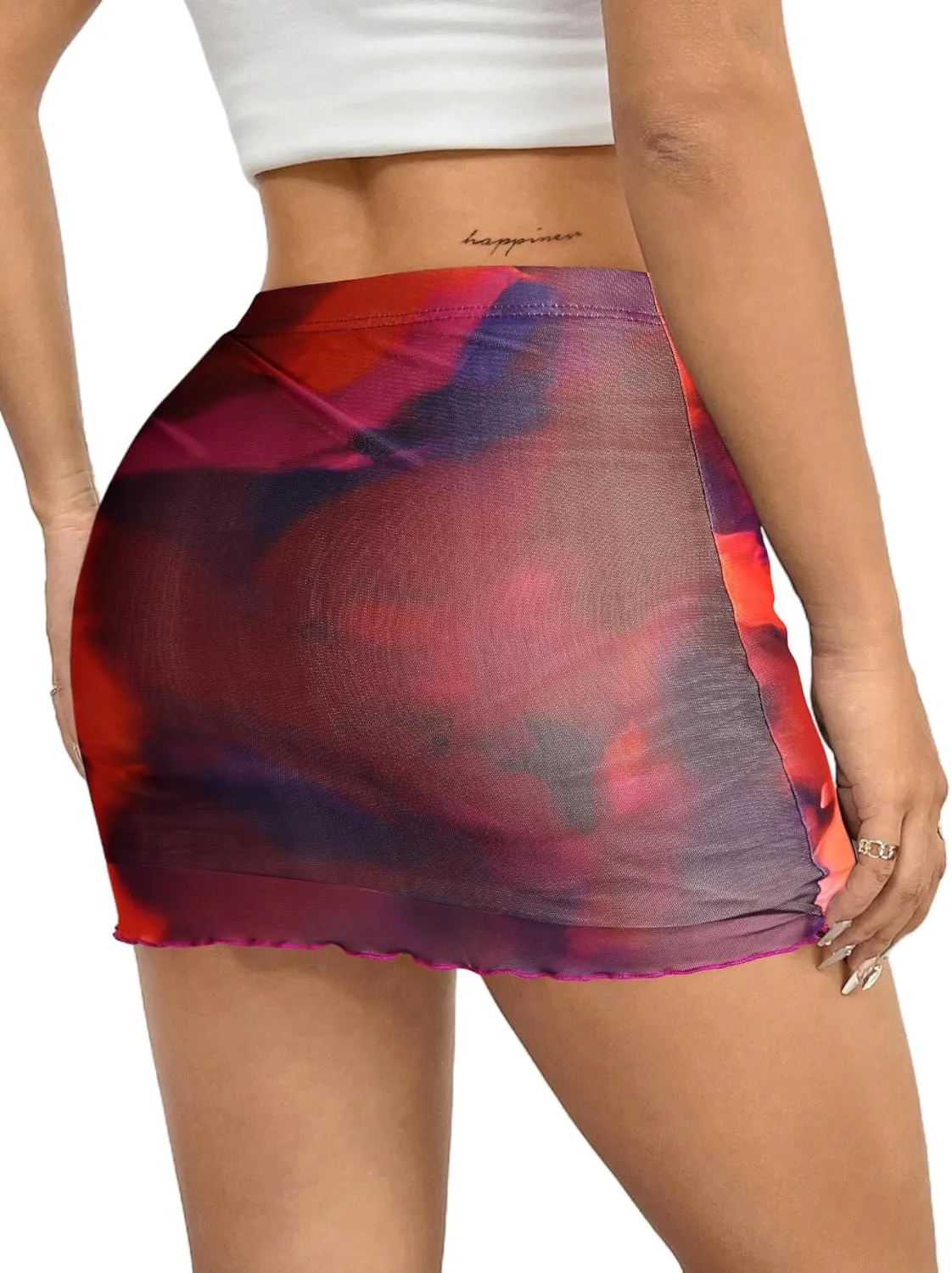 Avanova Women Mesh Bodycon Mini Skirt High Waist Ruched Summer Short Skirt