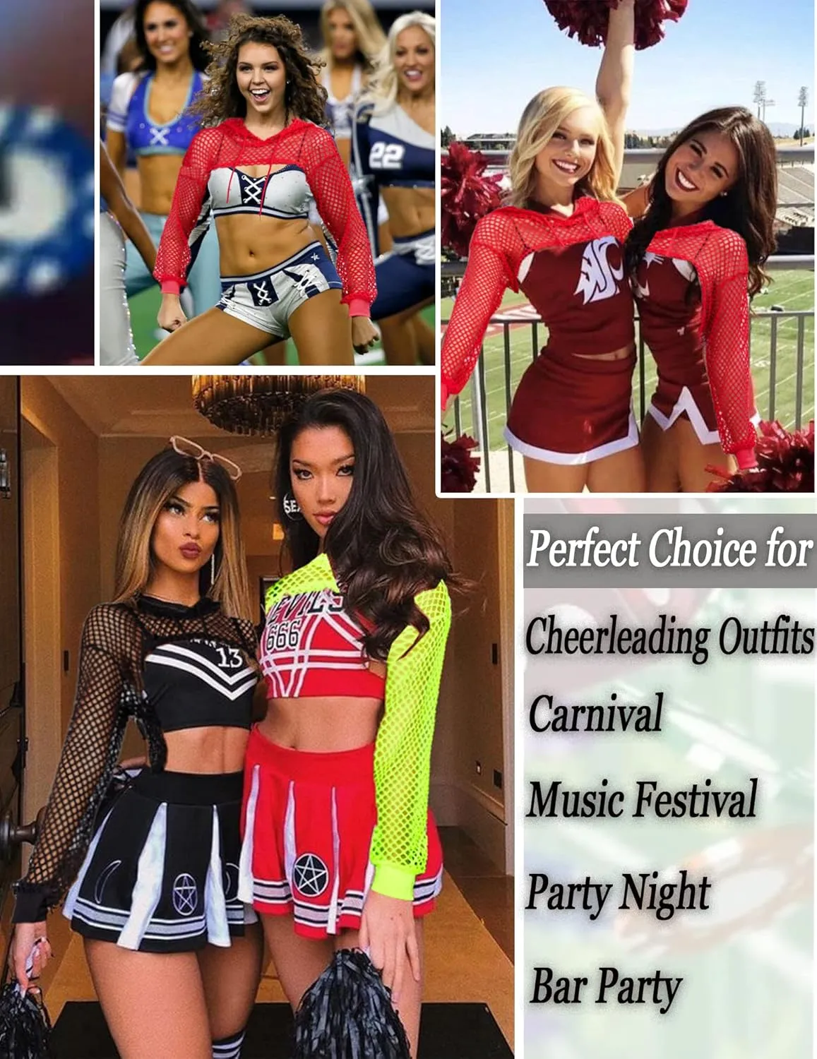 Avidlove Mesh Crop Top Hoodie Rave Tops For Women Long Sleeve Fishnet Shirt for Festival Club Party