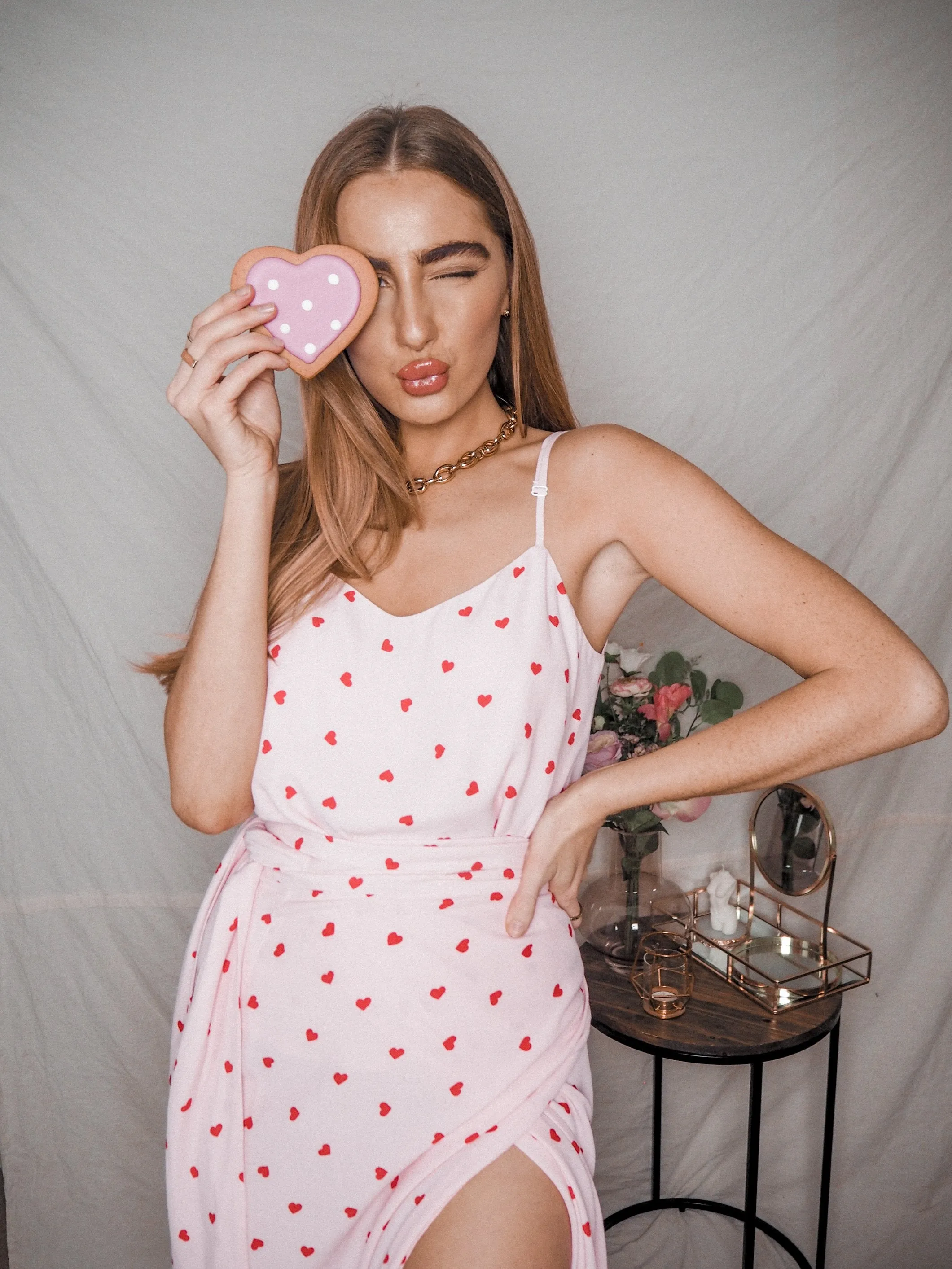 Beau Cami Top / Pink And Red Heart Print