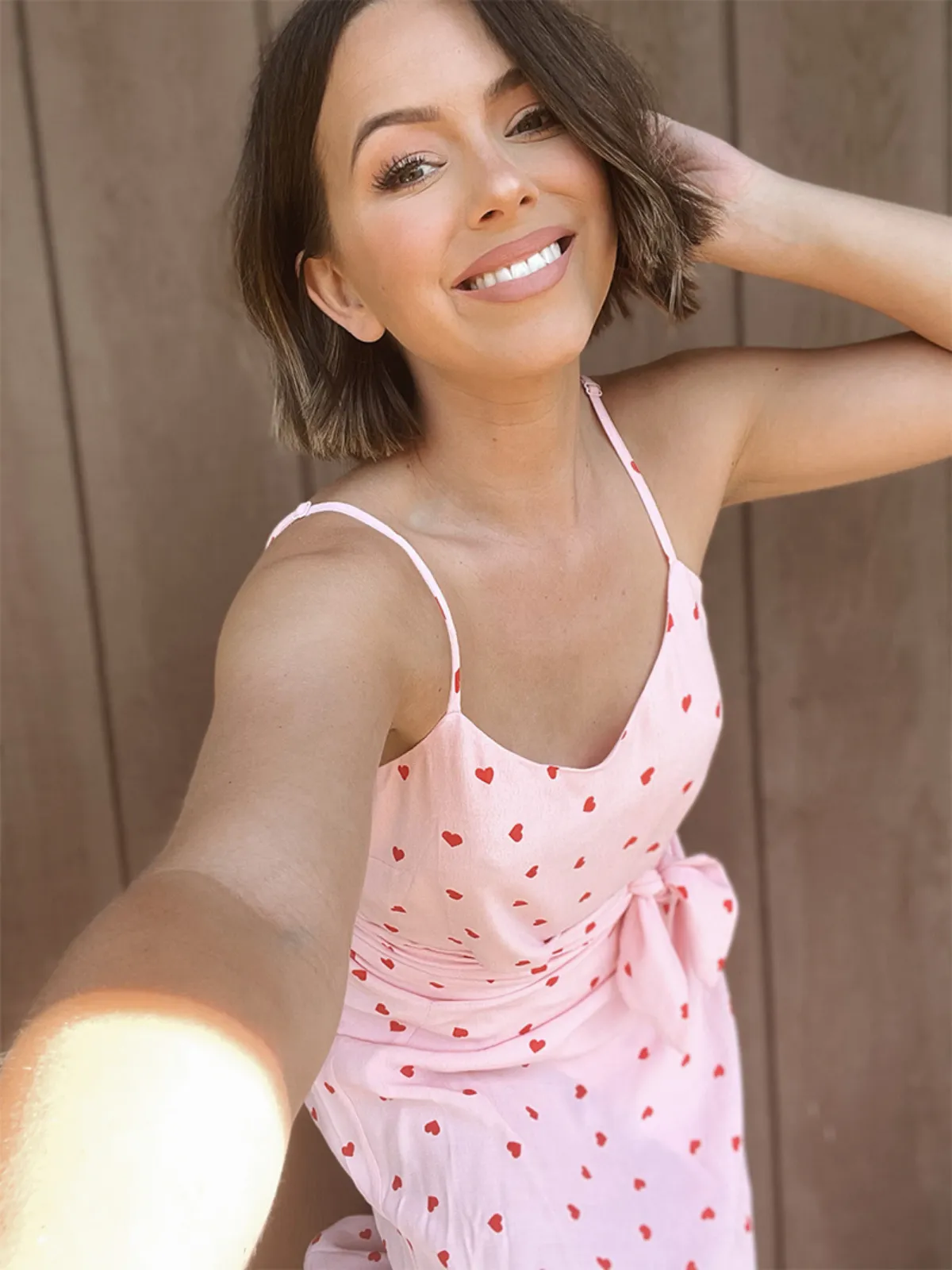 Beau Cami Top / Pink And Red Heart Print