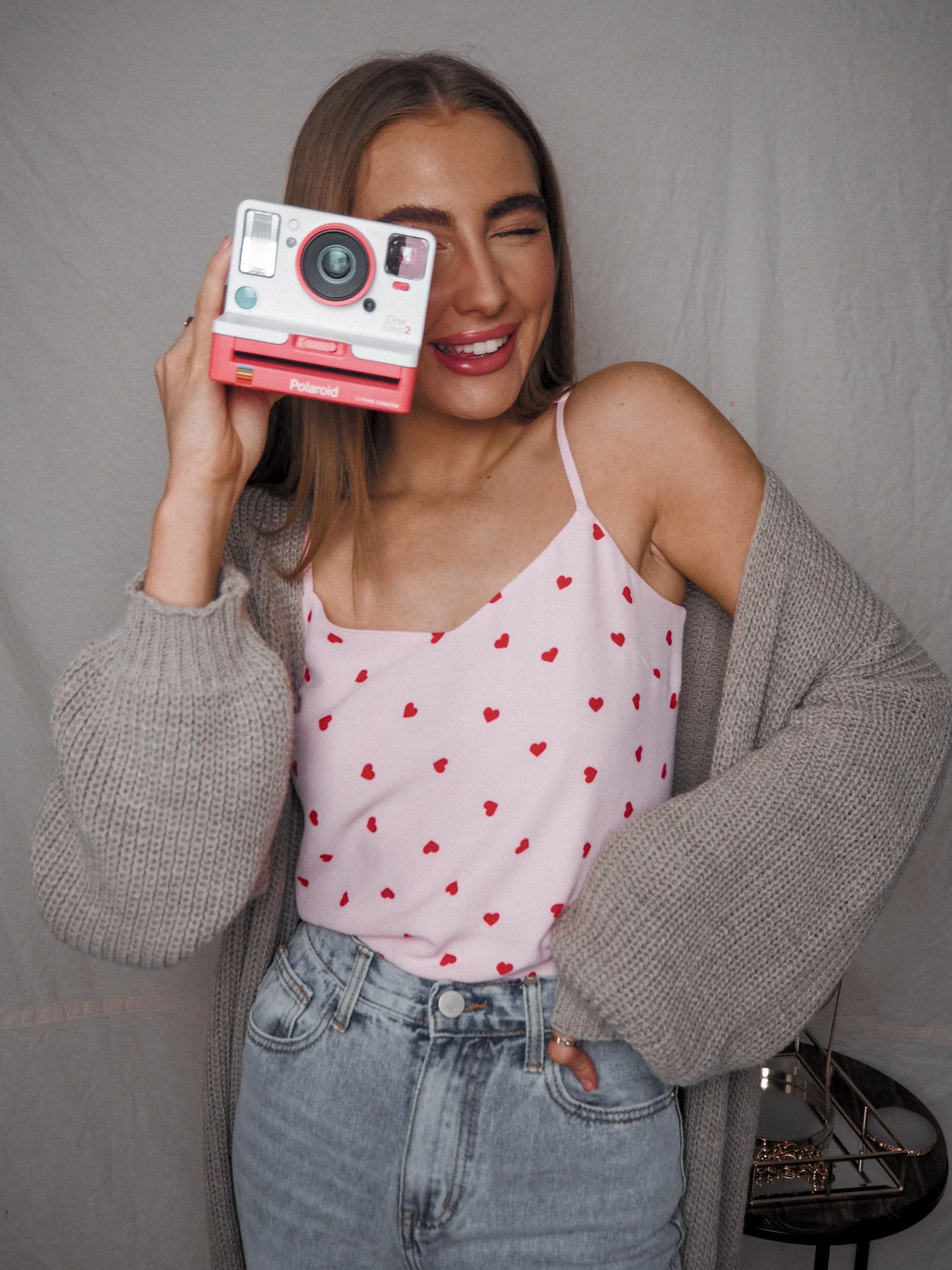 Beau Cami Top / Pink And Red Heart Print
