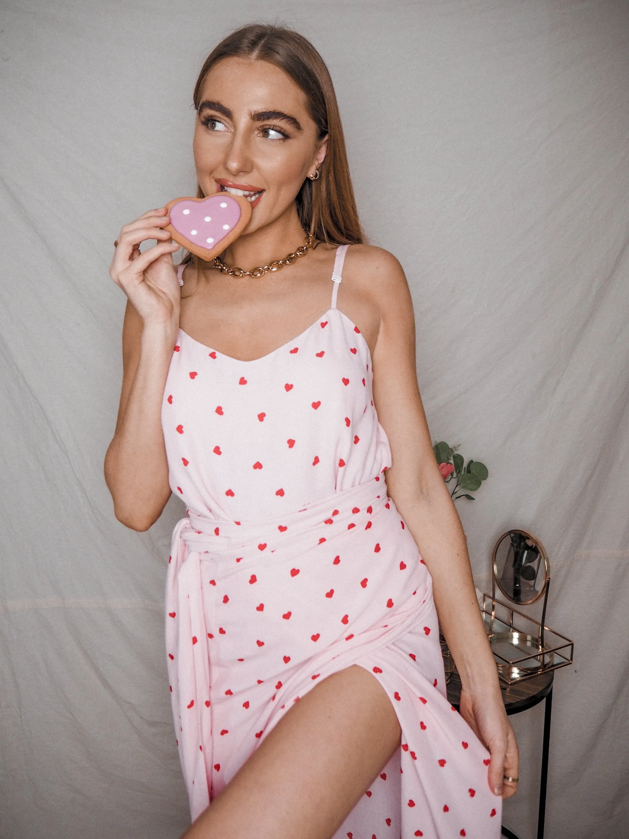 Beau Cami Top / Pink And Red Heart Print