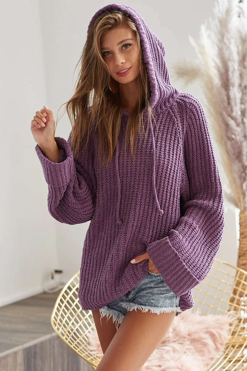 BiBi Soft Hooded Sweater in Plum