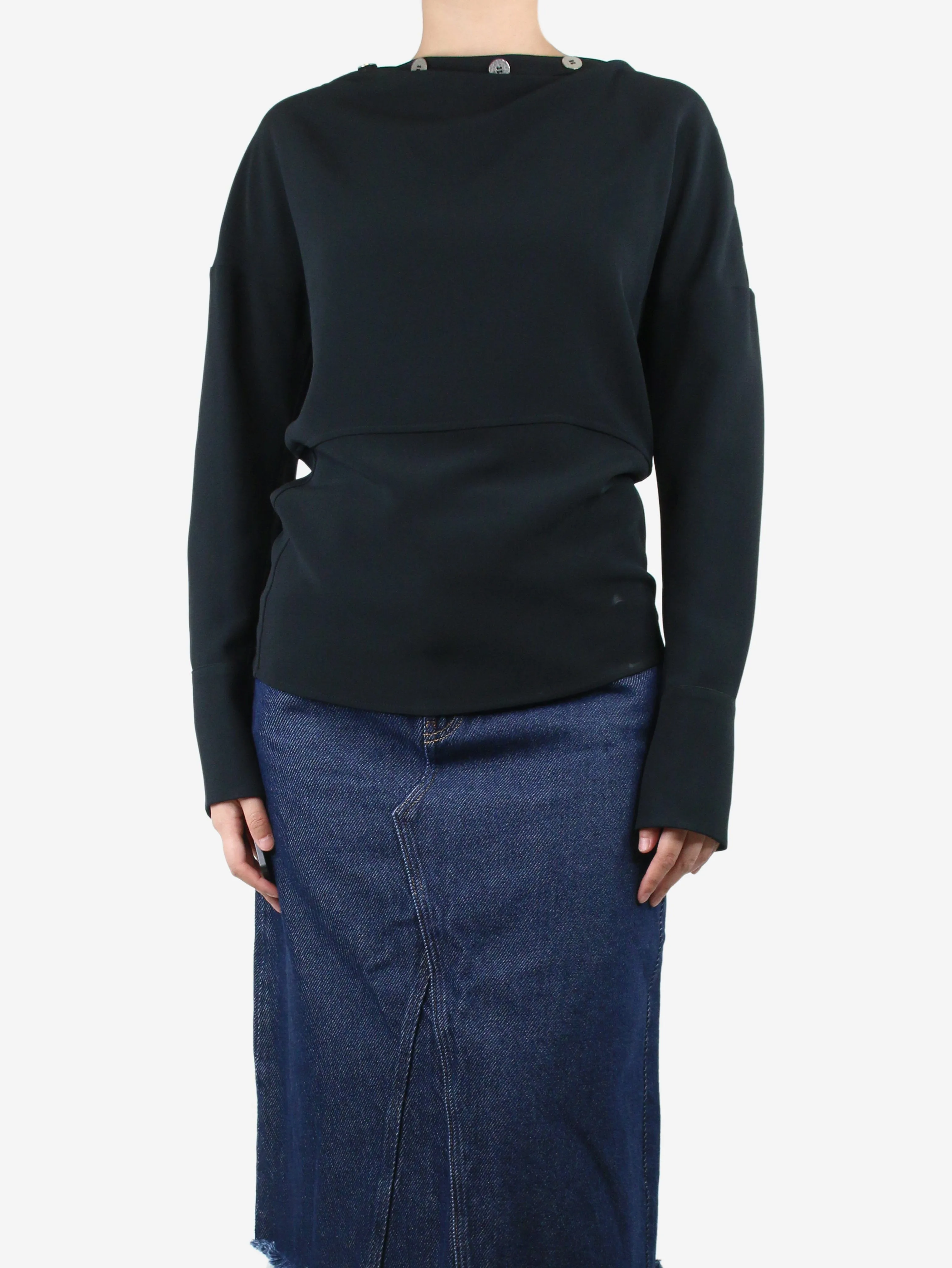 Black shoulder-button blouse - size UK 10
