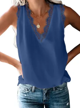 BLENCOT Women Tank Tops V Neck Sleeveless Lace Blouse Casual Vest Summer Camisole Shirts