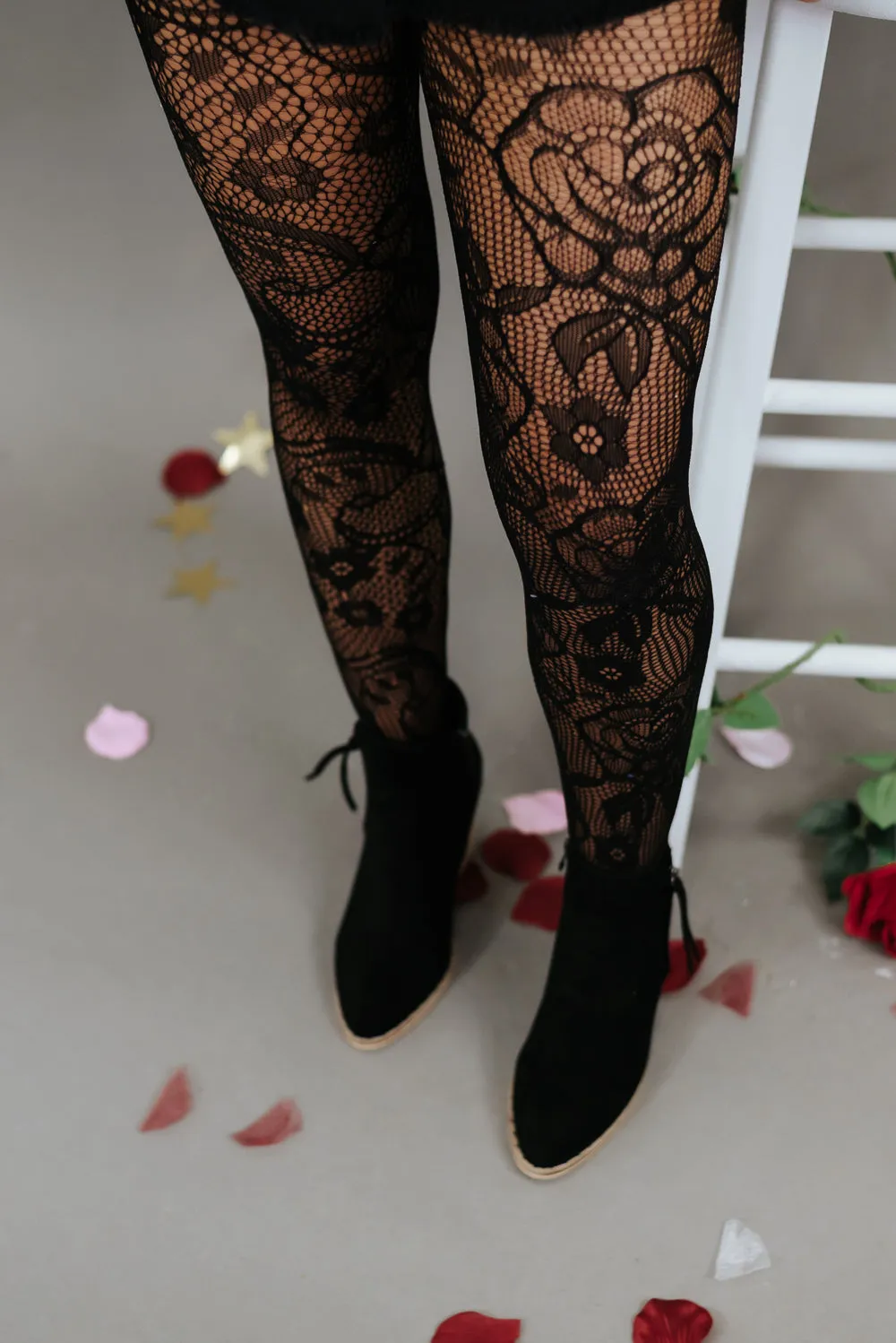 Burst Of Blossom Fishnet Tights, Black