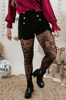 Burst Of Blossom Fishnet Tights, Black