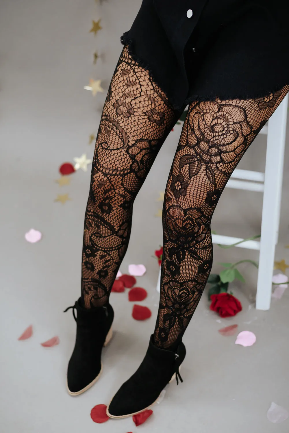 Burst Of Blossom Fishnet Tights, Black