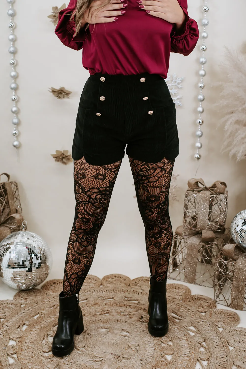 Burst Of Blossom Fishnet Tights, Black