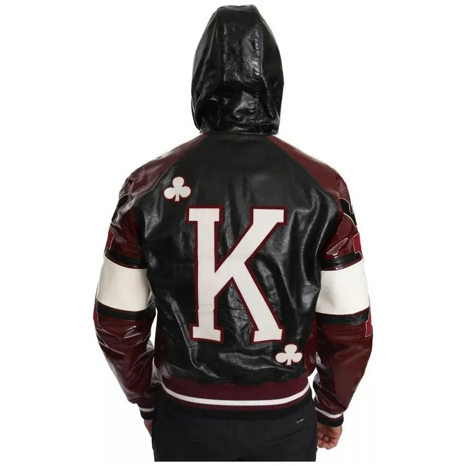 Dolce & Gabbana Black Bordeaux Hooded Leather DG King of Love Jacket