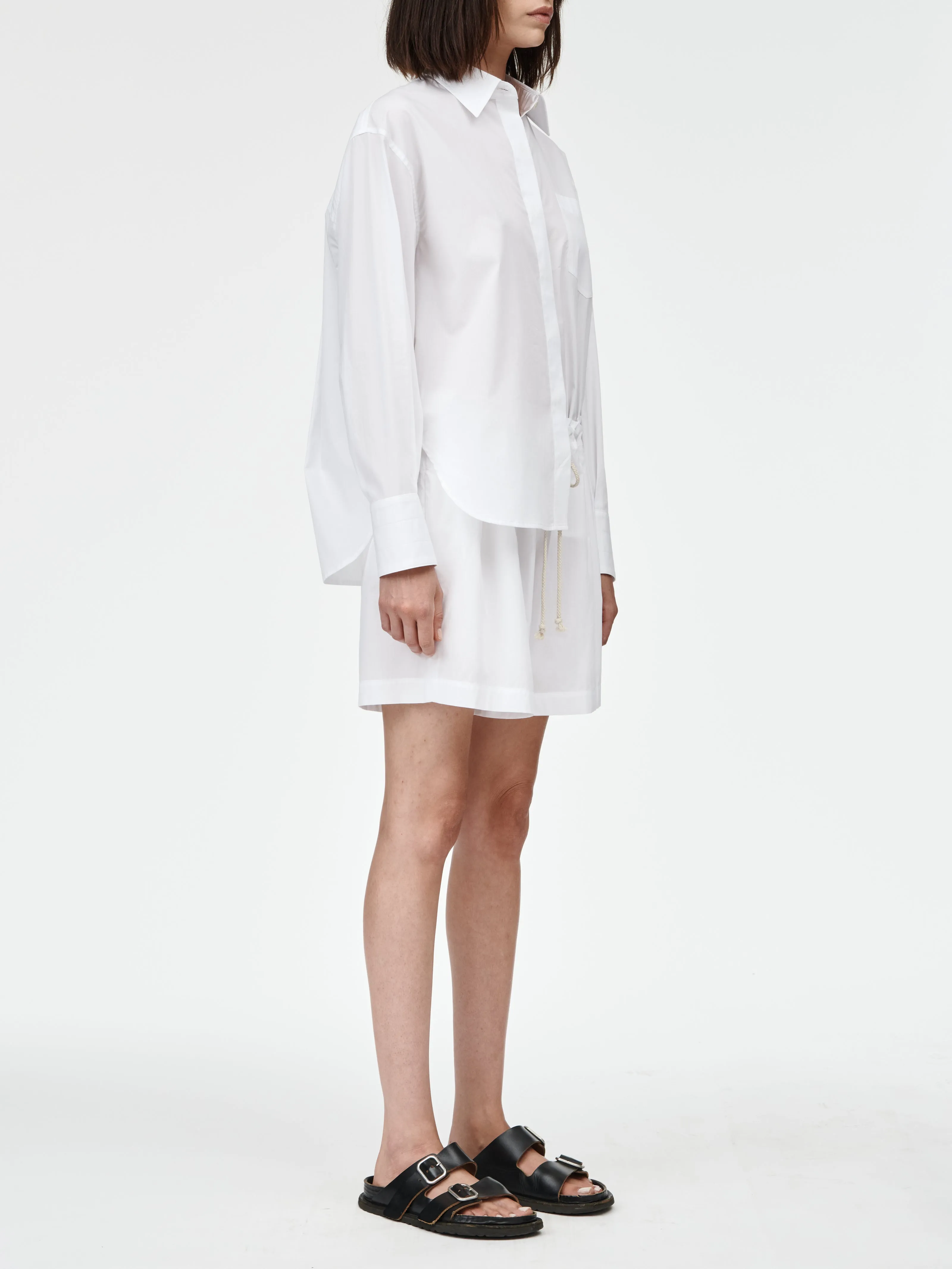Drawstring Pleat Front Short in White