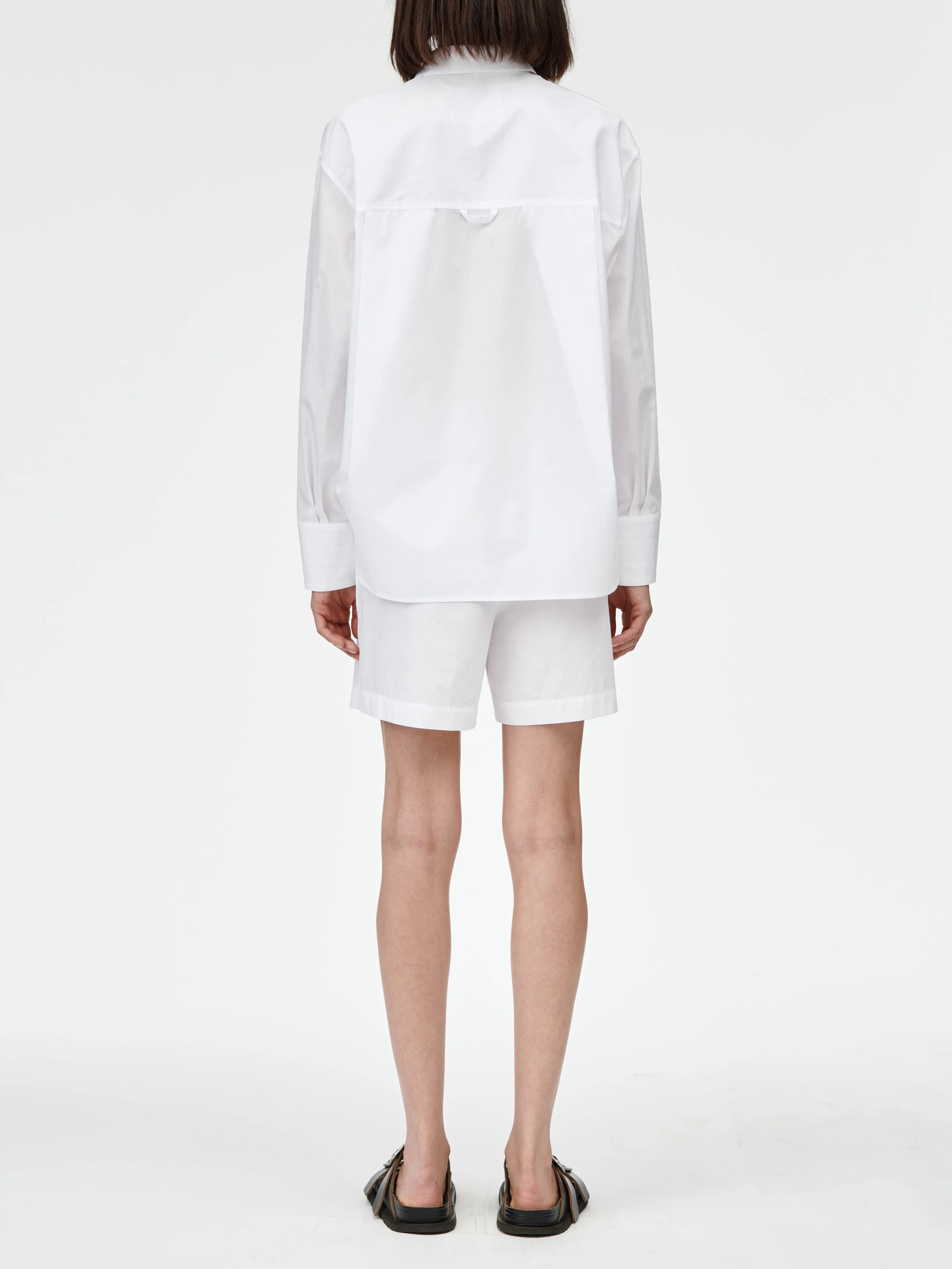 Drawstring Pleat Front Short in White