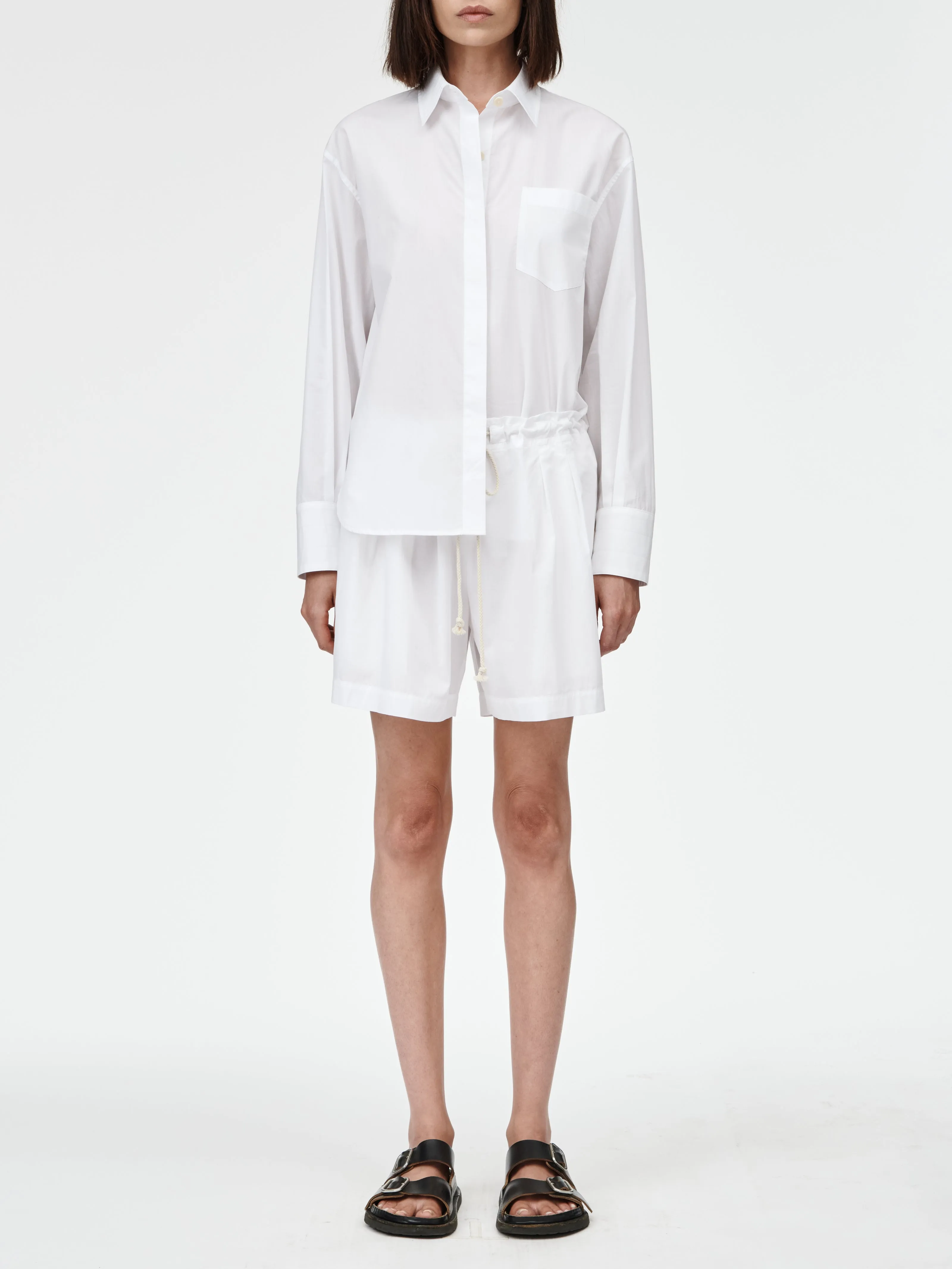 Drawstring Pleat Front Short in White