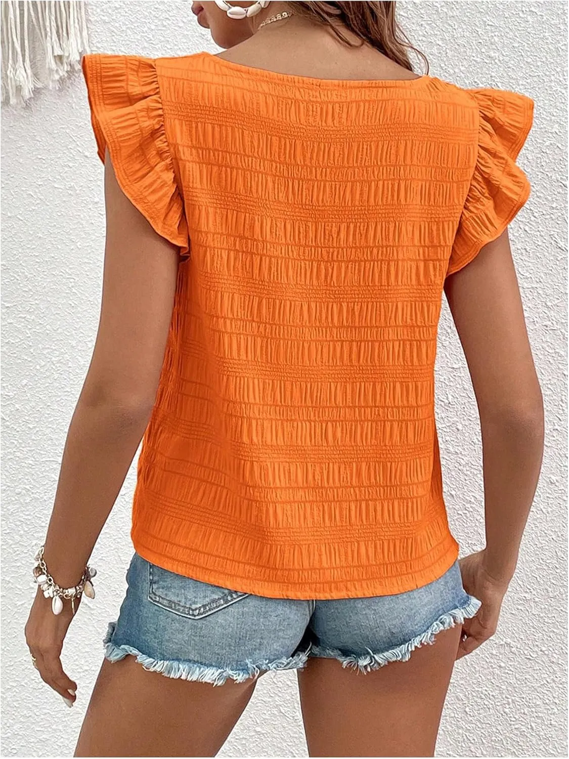 Floerns Women's Ruffle Cap Sleeve Square Neck Textured Summer Blouse Tops