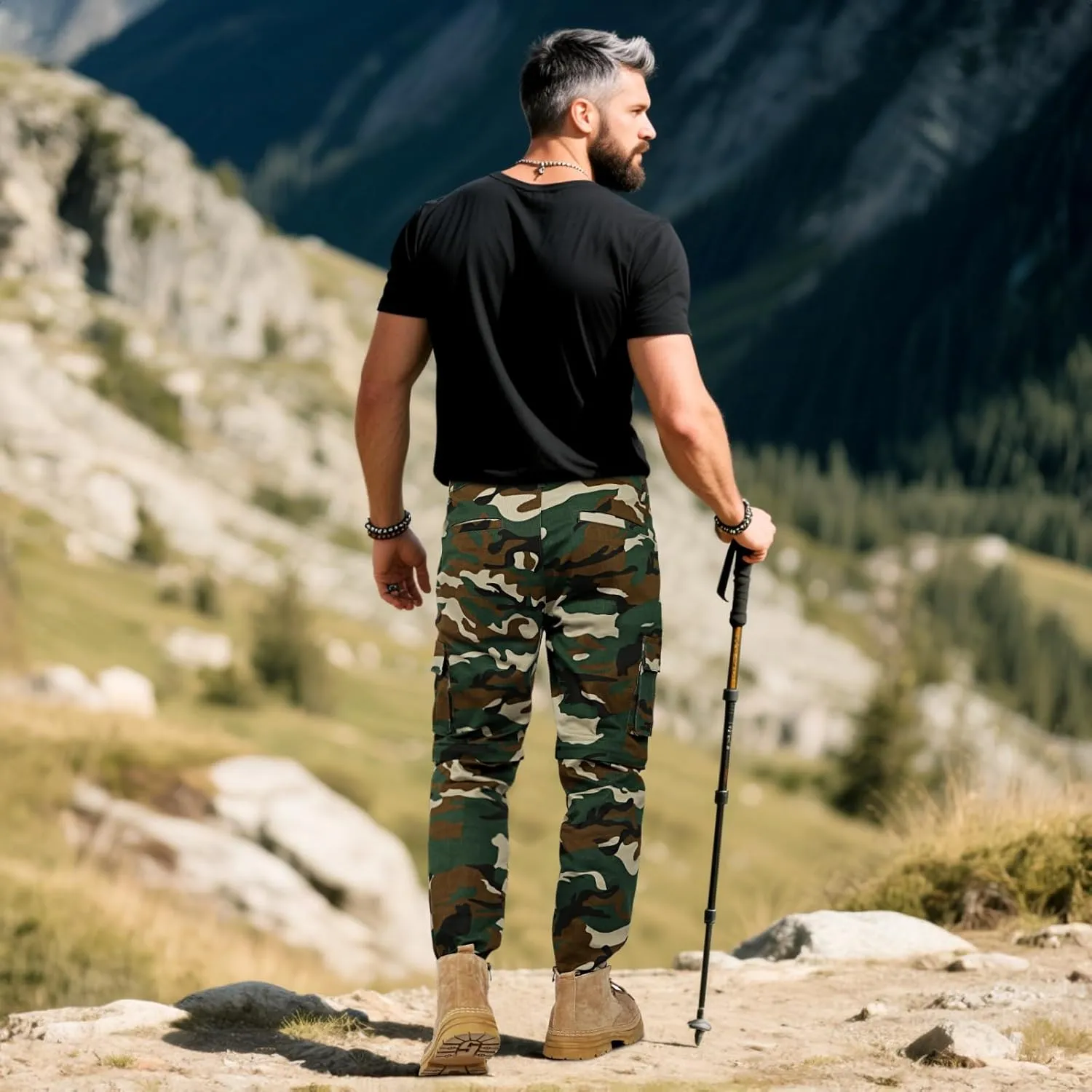 GINGTTO Mens Camo Cargo Pants Slim Hiking Pants for Men Convertible Joggers Zip Off Legs Waterproof