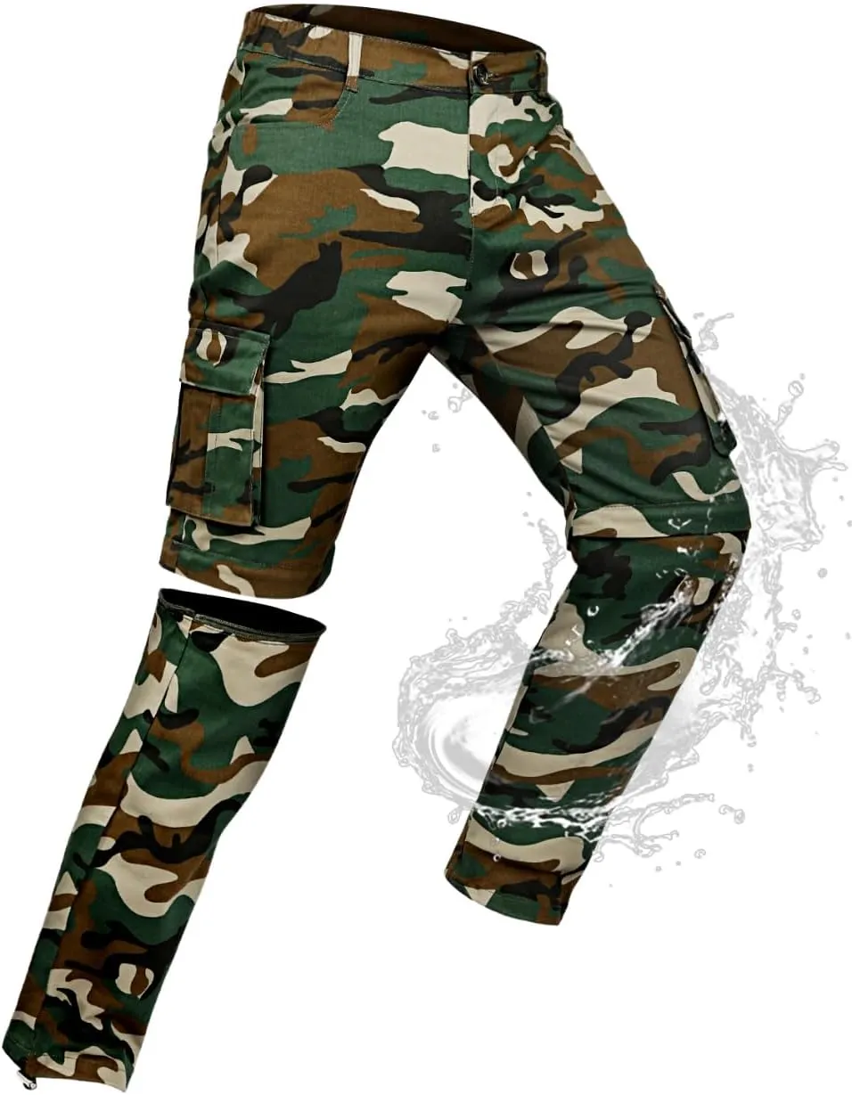 GINGTTO Mens Camo Cargo Pants Slim Hiking Pants for Men Convertible Joggers Zip Off Legs Waterproof