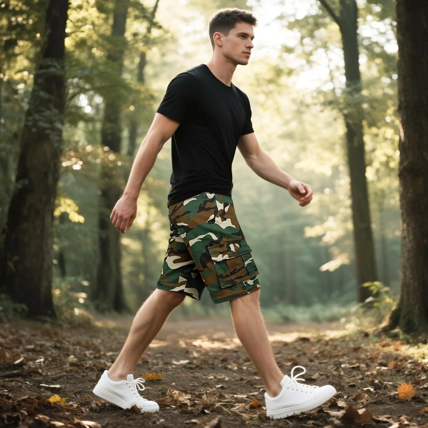GINGTTO Mens Camo Cargo Pants Slim Hiking Pants for Men Convertible Joggers Zip Off Legs Waterproof