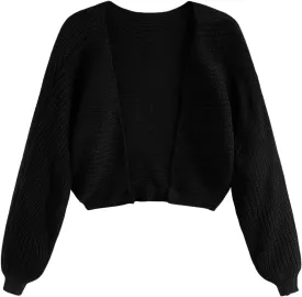 GORGLITTER Women's Long Sleeve Bolero Shrug Open Front Knit Cropped Cardigan Sweater Shrugs
