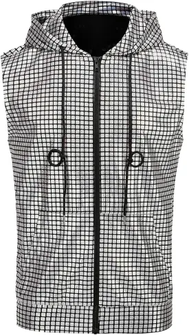 GRAJTCIN Metallic Sleeveless Hooded Vest for Men Zip Up Disco Vest Metallic Shirts