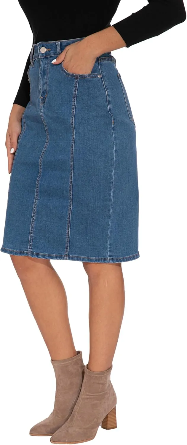 GUANYY Womens Denim Skirt-High Waisted Knee Length Slim Fit Pencil Stretch Jean Skirt