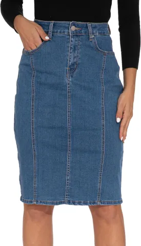 GUANYY Womens Denim Skirt-High Waisted Knee Length Slim Fit Pencil Stretch Jean Skirt