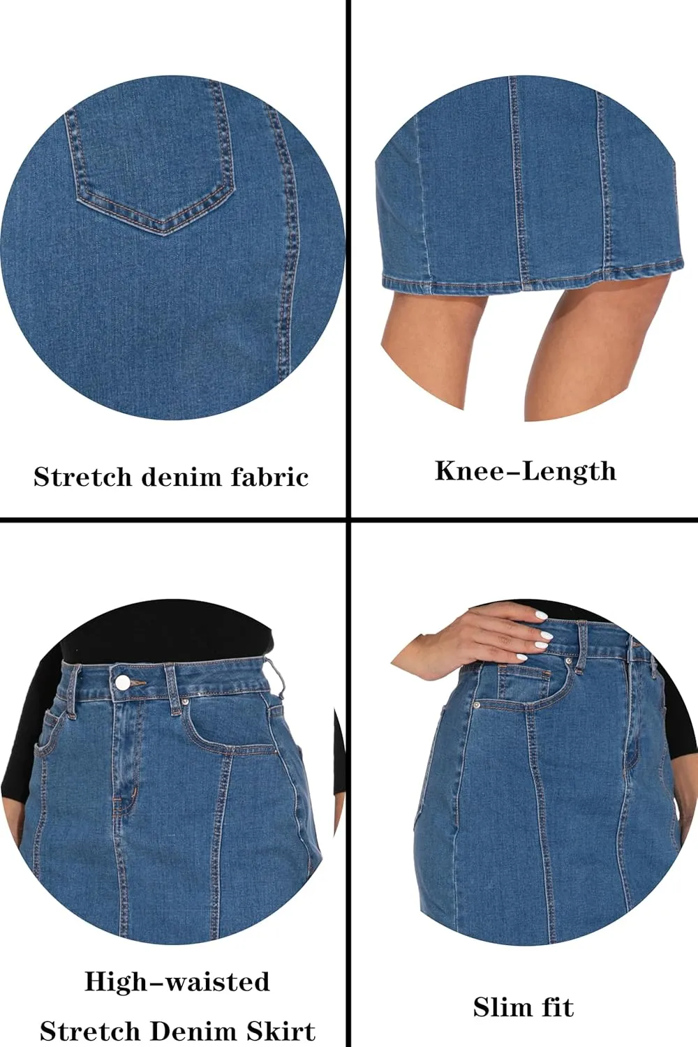 GUANYY Womens Denim Skirt-High Waisted Knee Length Slim Fit Pencil Stretch Jean Skirt