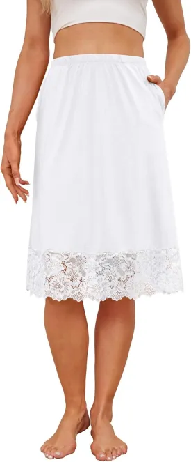 H HIAMIGOS Midi Slip Skirt Lace Slip Dress Half Slips for Women Satin Skirt