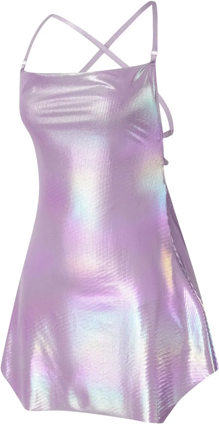 HengShunRui Women Shiny Backless Slip Dress Spaghetti Strap Party Dresses