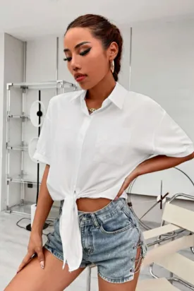 Knot Hem Drop Shoulder Blouse