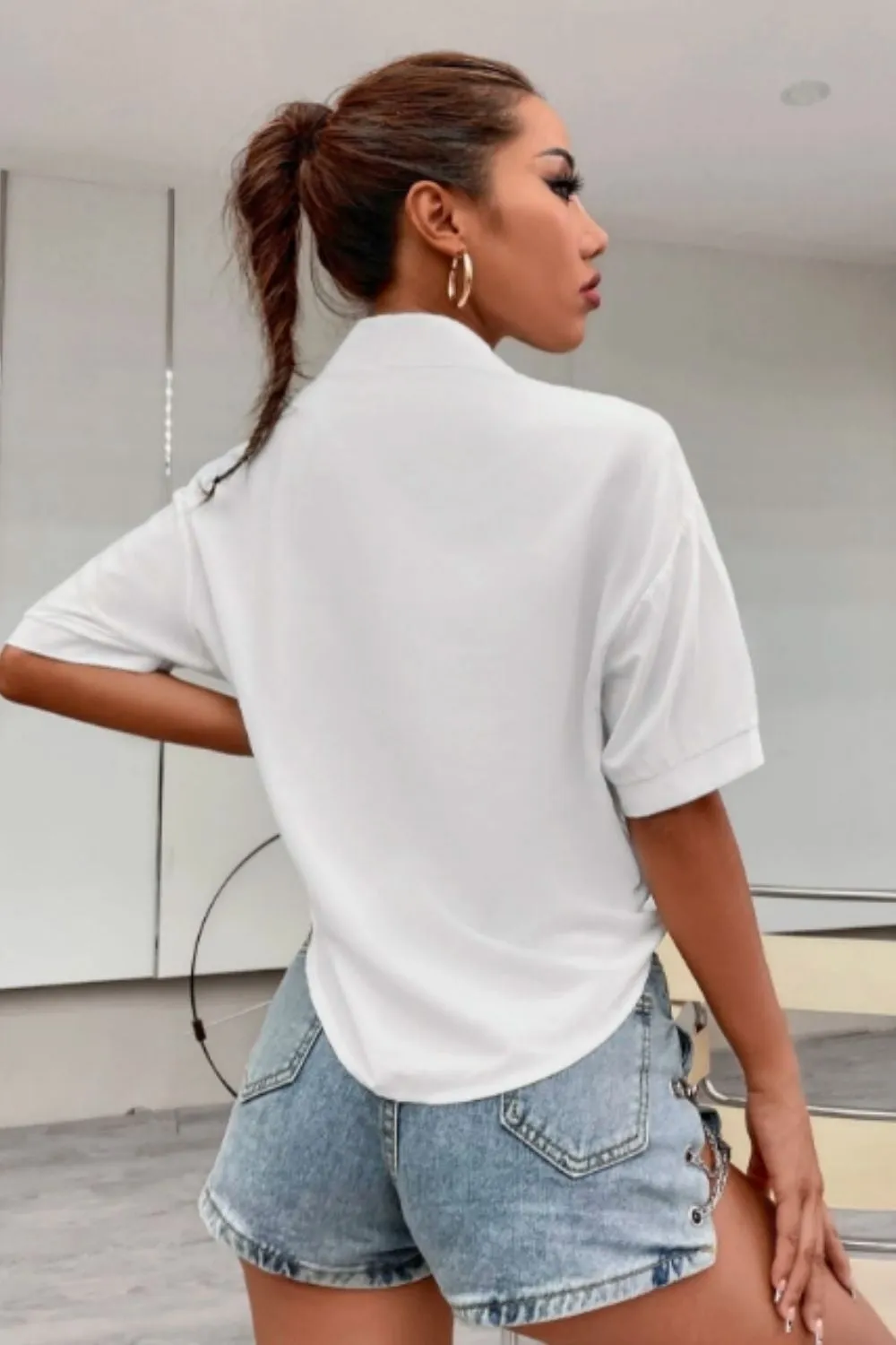 Knot Hem Drop Shoulder Blouse
