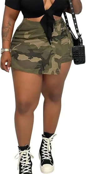 Lucuna Women's Camo Shorts High Waisted Multi-Pocket Army Fatigue Camouflage Casual Cargo Shorts