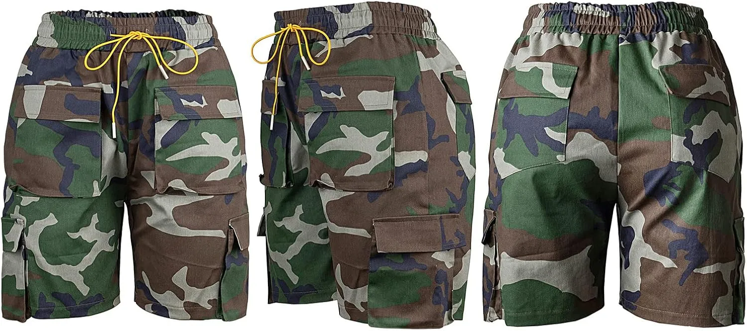 Lucuna Women's Camo Shorts High Waisted Multi-Pocket Army Fatigue Camouflage Casual Cargo Shorts